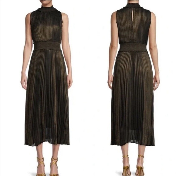Nanette Lepore Dresses & Skirts - Nanette Lepore Black Metallic Pleated Sleeveless Mock Neck Dress Size 2